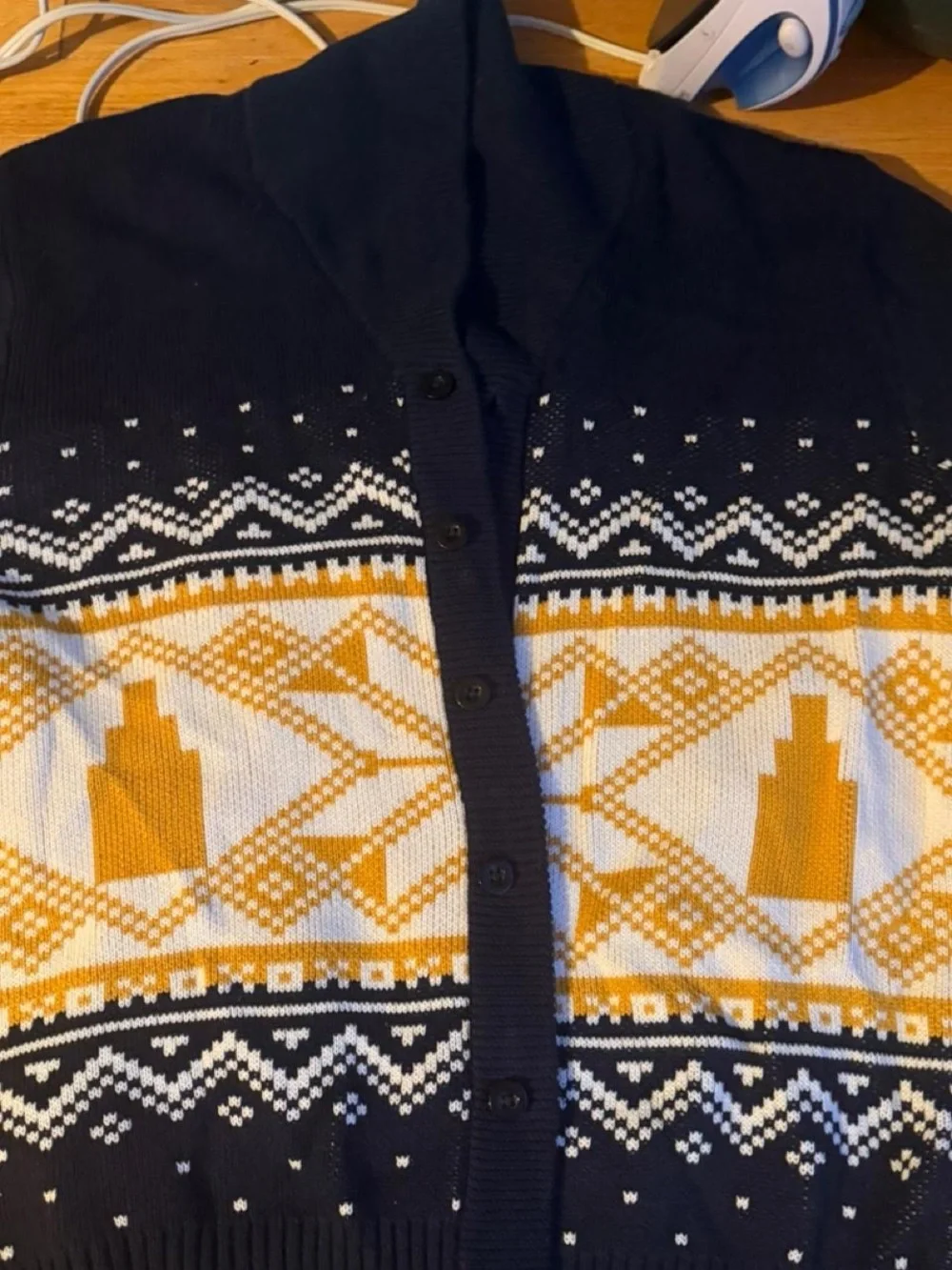 Men's Hooded Button-Front Sweater Cardigan - Navy & Mustard
